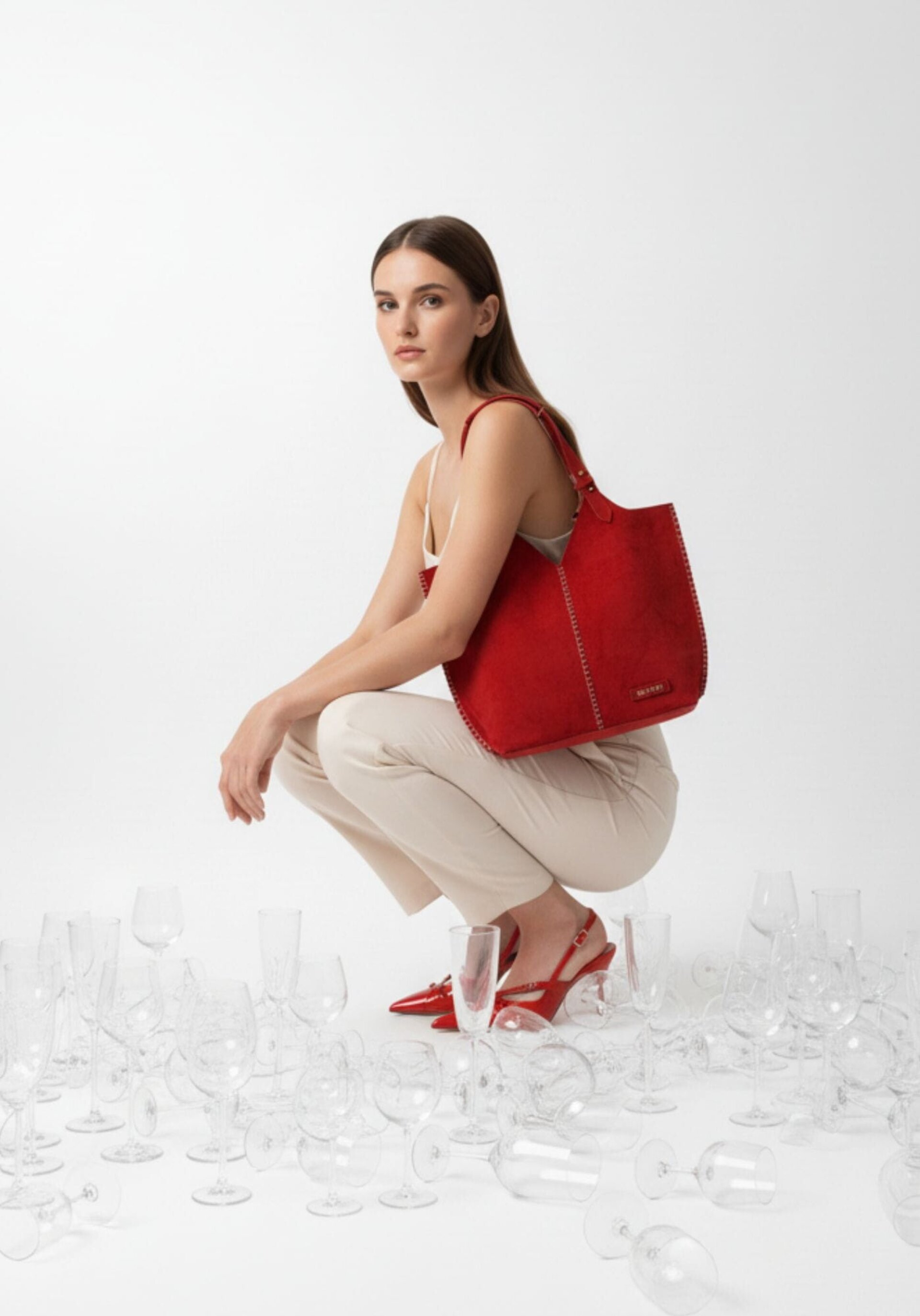 Bolso shopper antelina pespuntes Noco rojo - 2