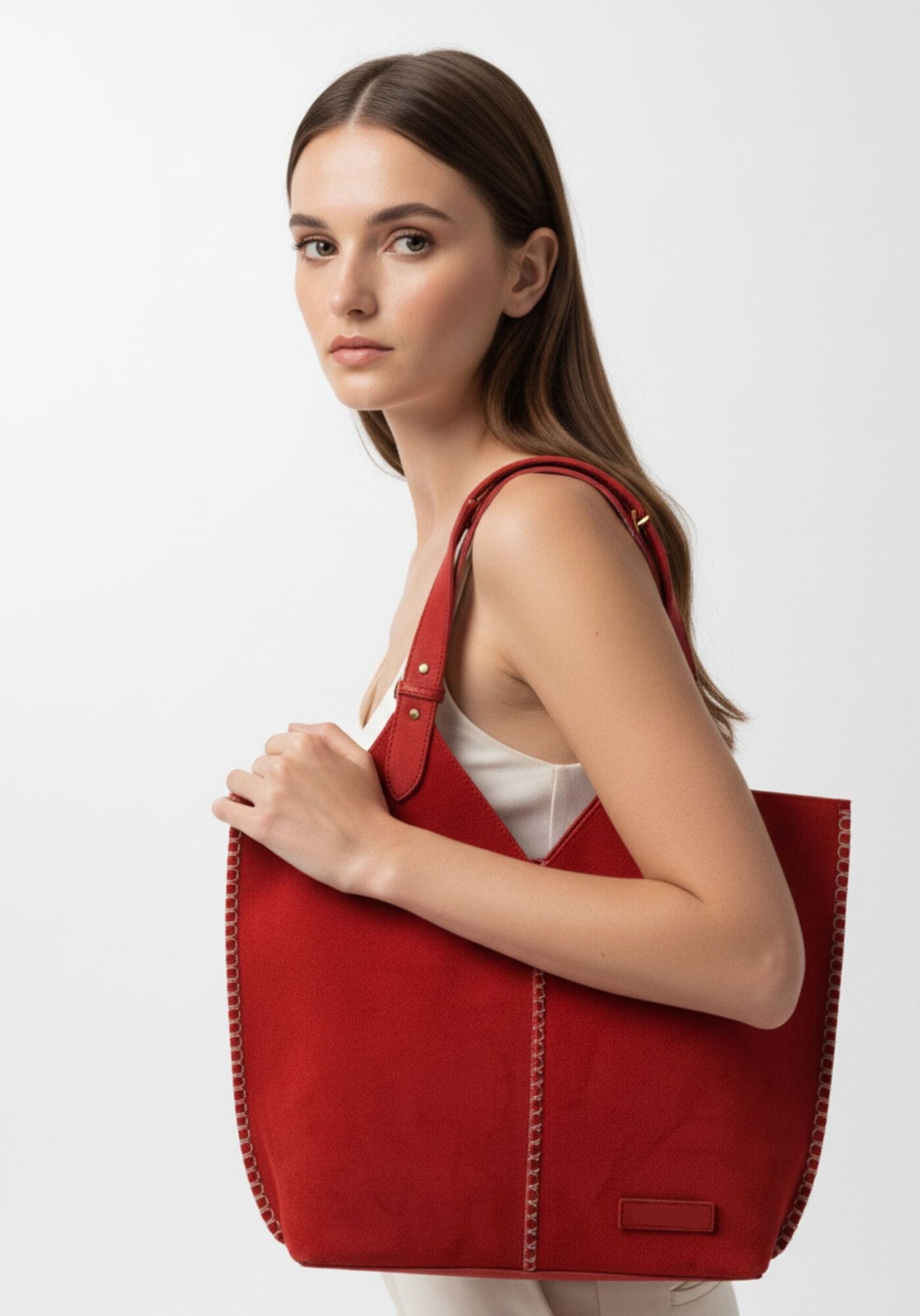 Bolso shopper antelina pespuntes Noco rojo - 3