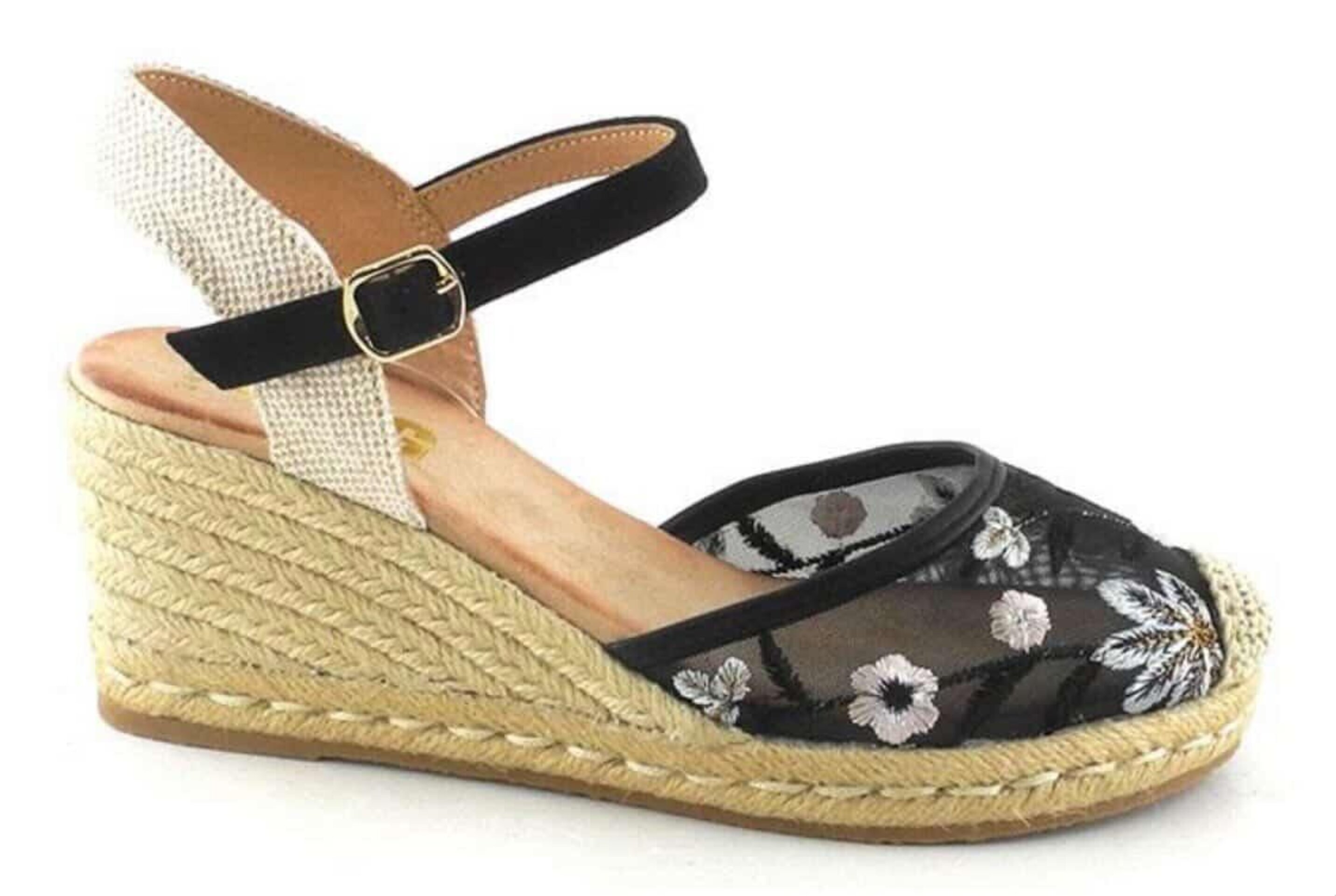 Cuña yute con bordado negro DJT 30677 - 1