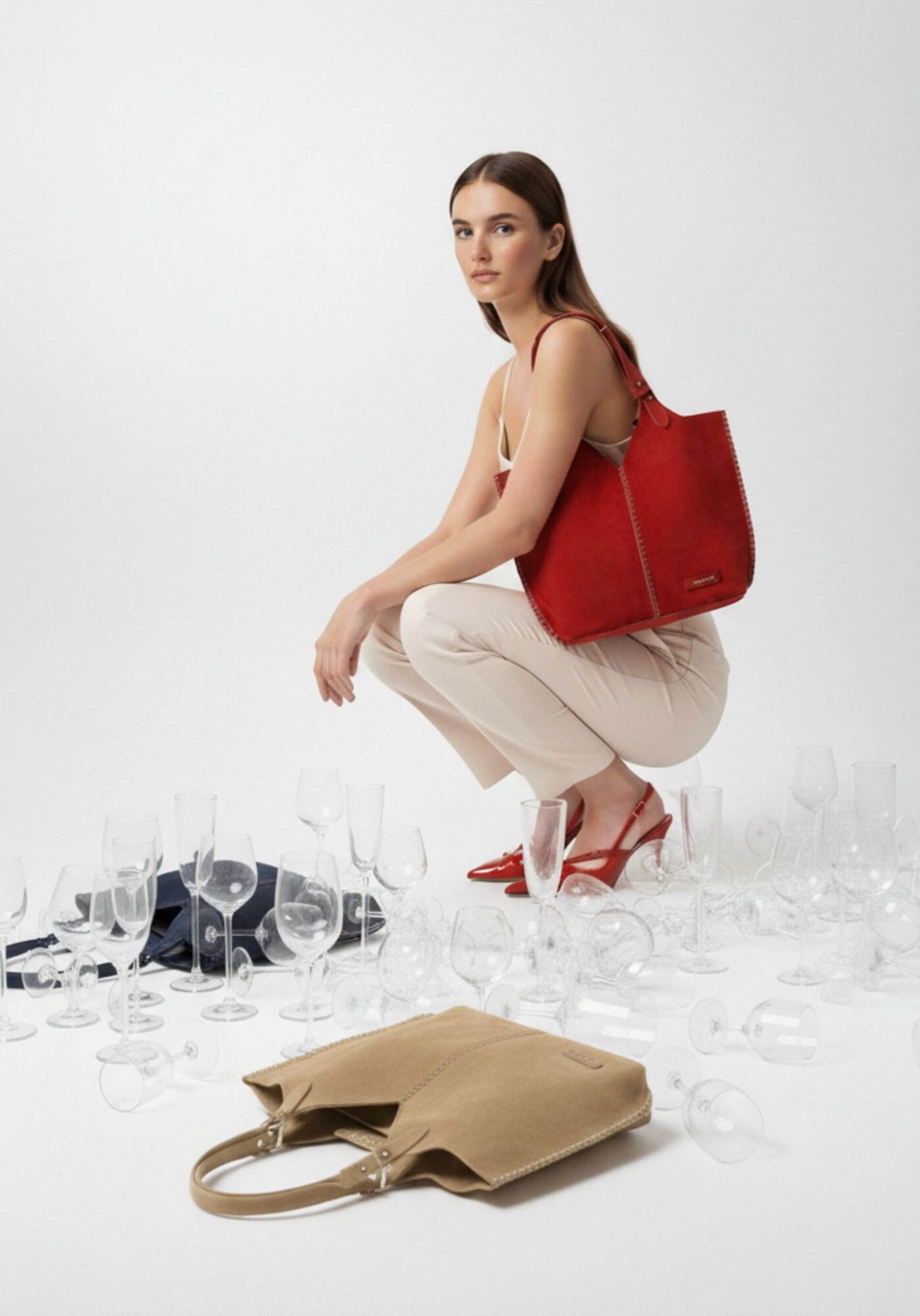 Bolso shopper antelina pespuntes Noco rojo - 1