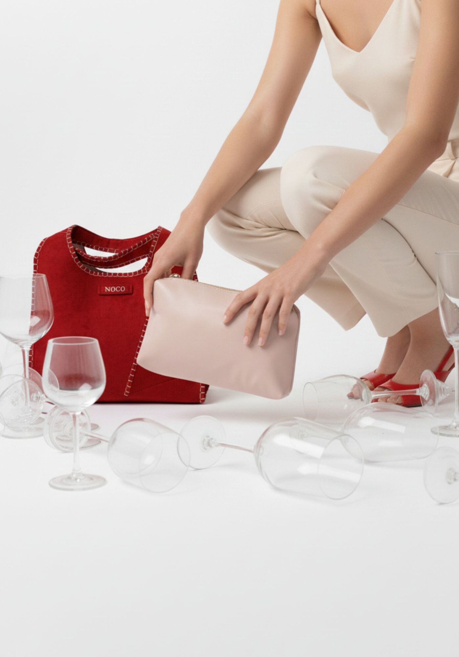 Bolso tote antelina pespuntes Noco rojo - 3