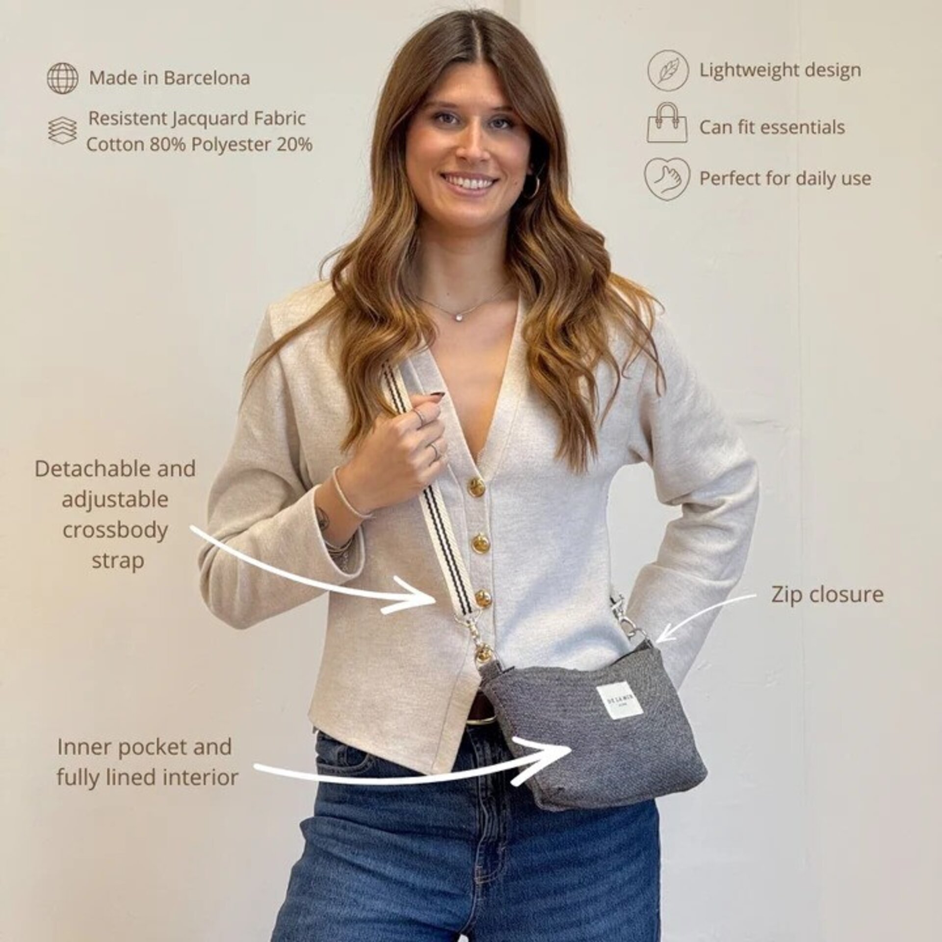 Bolso mediano con asa larga ajustable y dos asas medianas en la parte superior d - 3