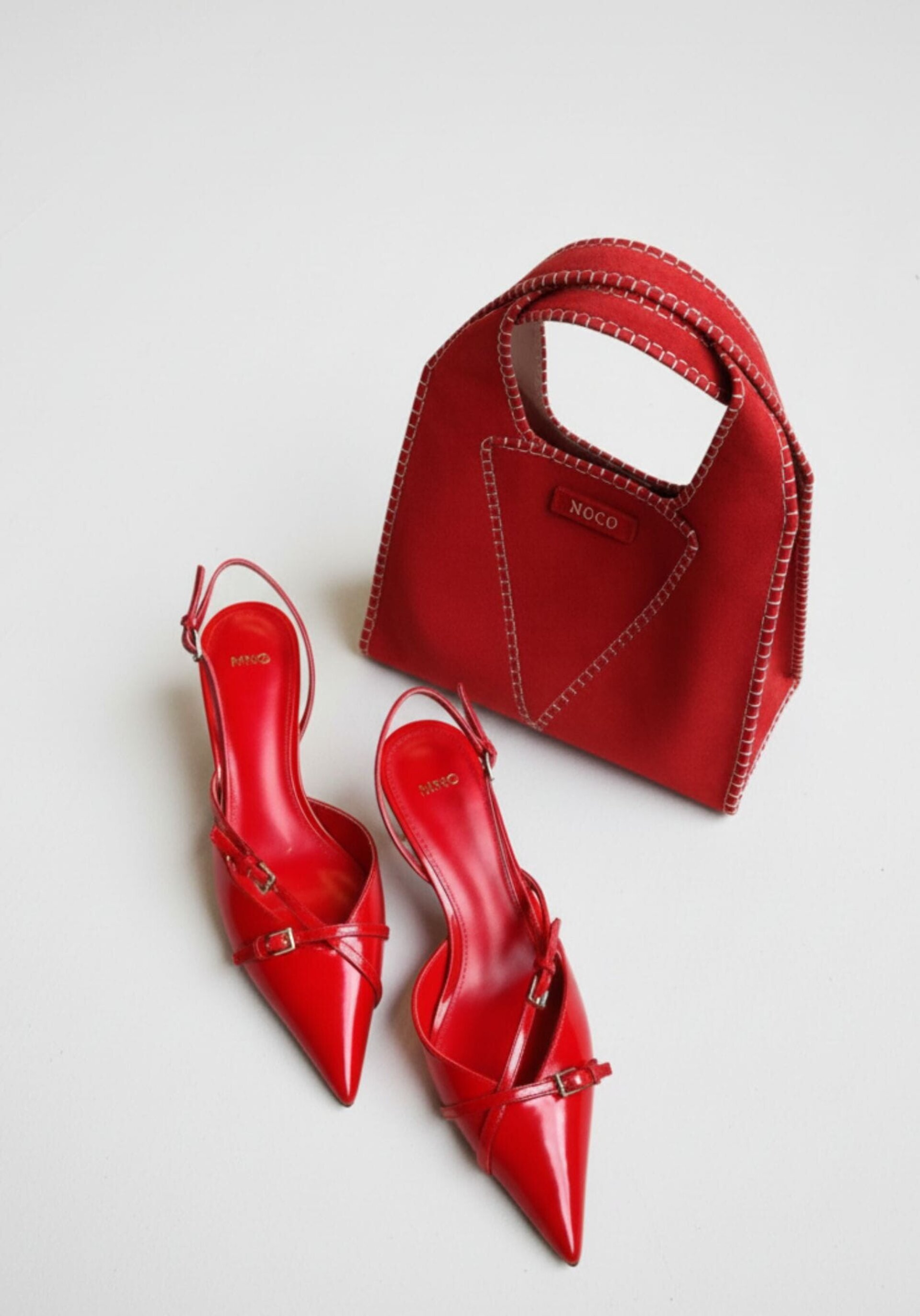 Bolso tote antelina pespuntes Noco rojo - 1